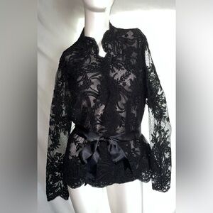 Victor Costa Black Lace Belted Jacket Size 12